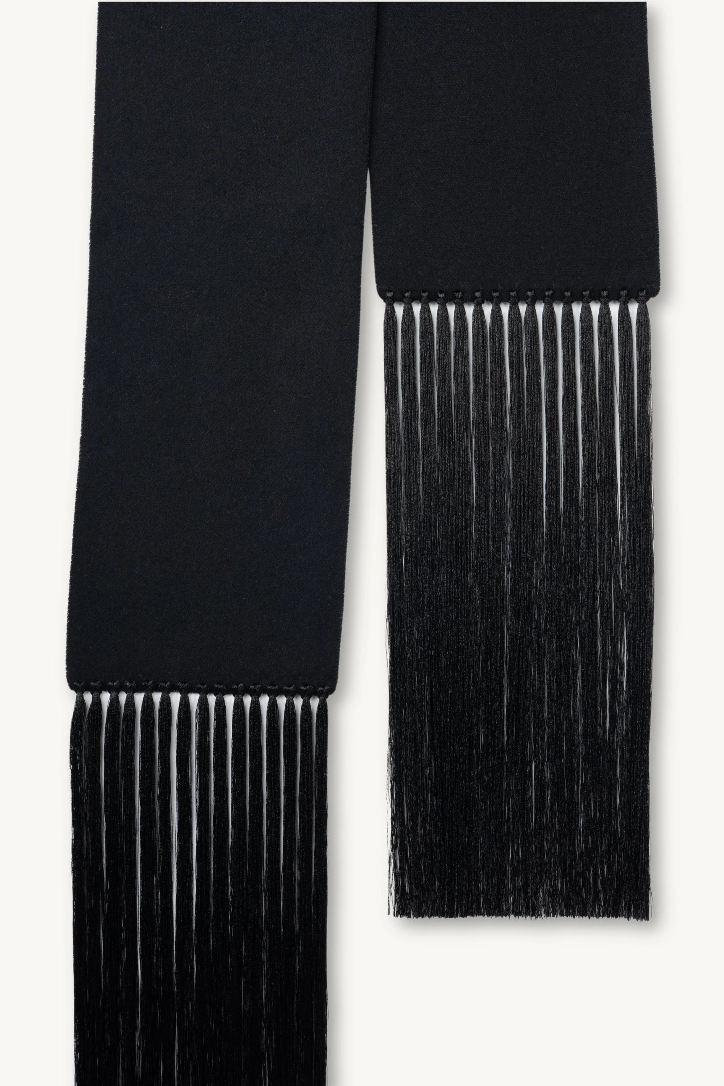 Brisa Slim Scarf - Black | MAISON MAGDALENA | A slim scarf made of wool and cashmere with a handmade fringe detail | product picture