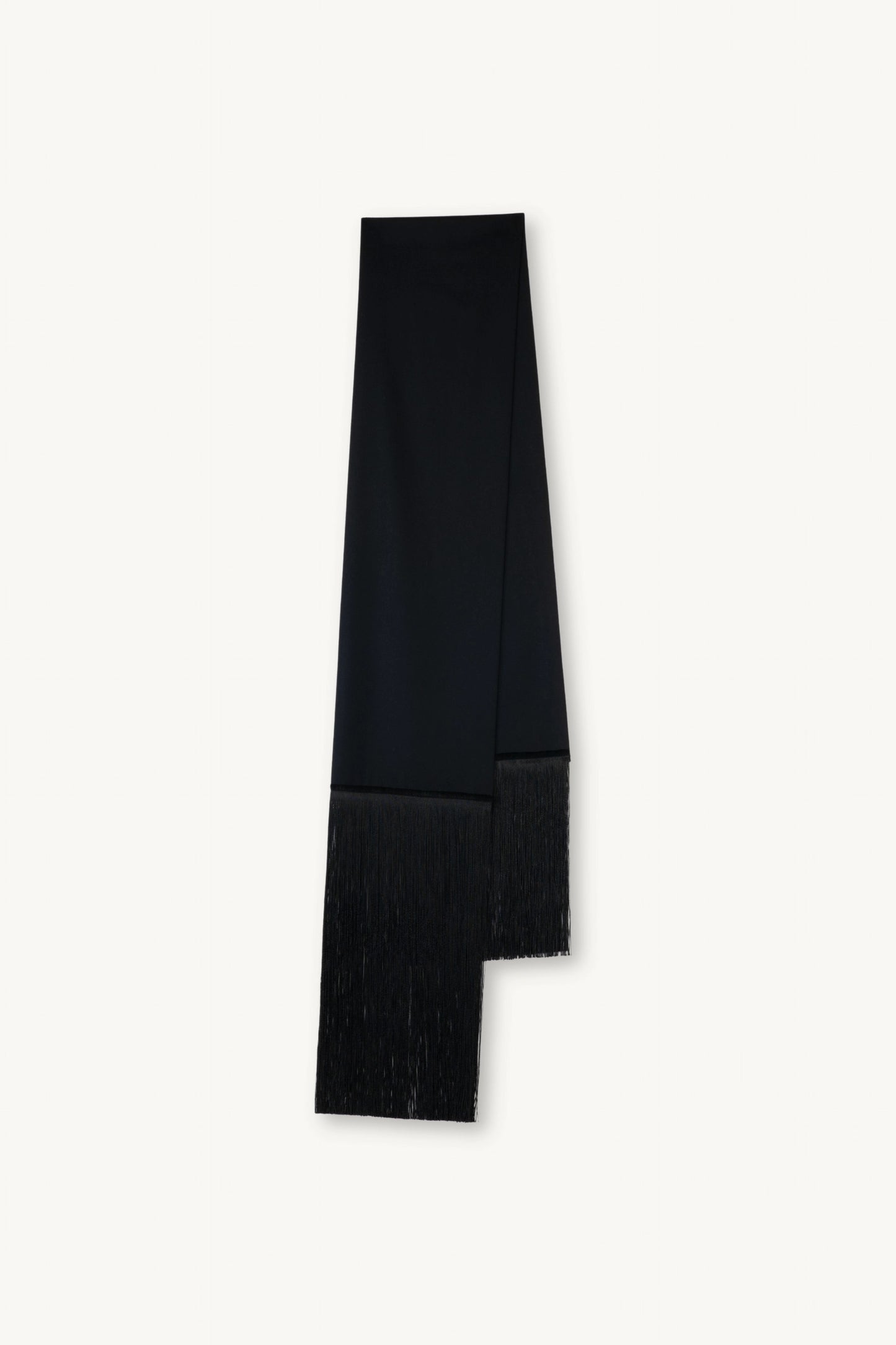Brisa Scarf - Black | MAISON MAGDALENA | A long wool scarf with a handmade fringed finish | Product picture