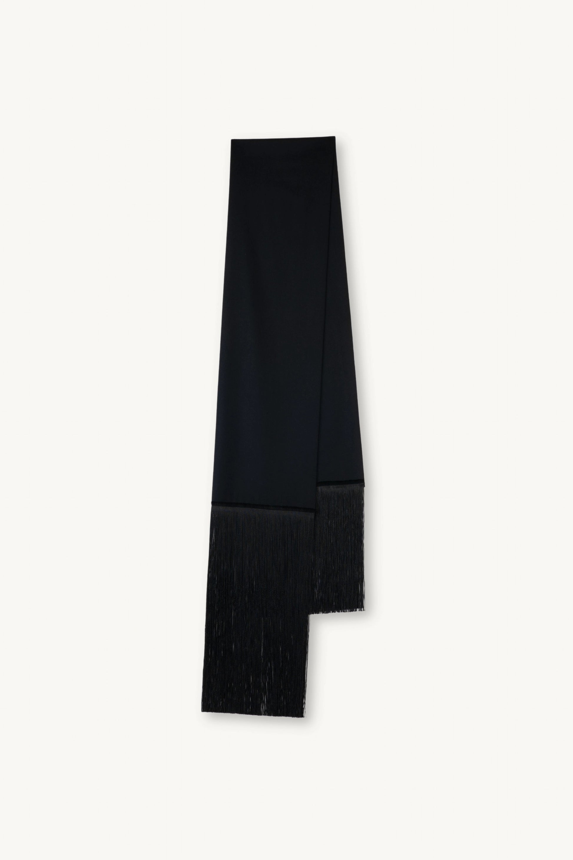 Brisa Scarf - Black | MAISON MAGDALENA | A long wool scarf with a handmade fringed finish | Product picture