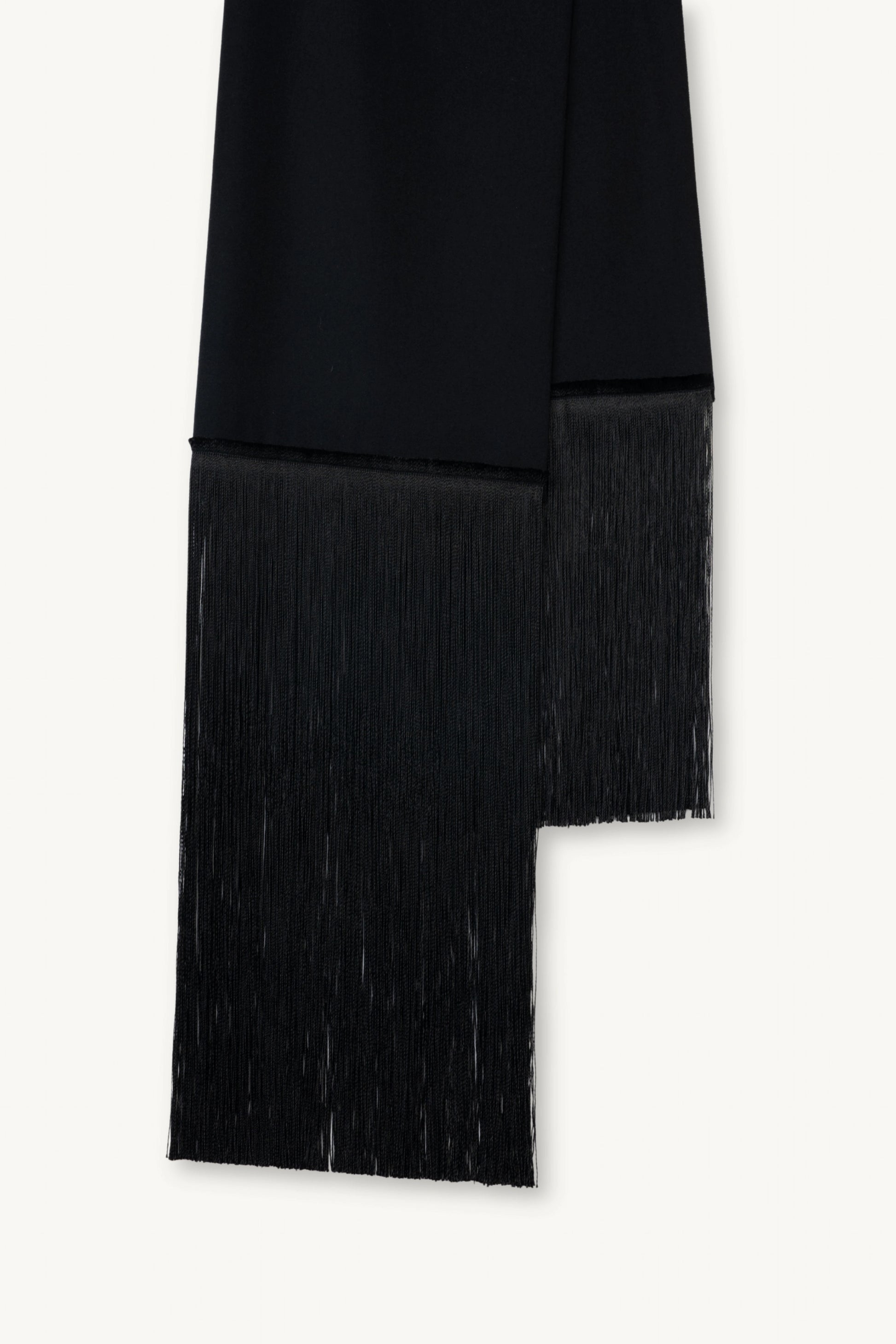 Brisa Scarf - Black | MAISON MAGDALENA | A long wool scarf with a handmade fringed finish | Product picture
