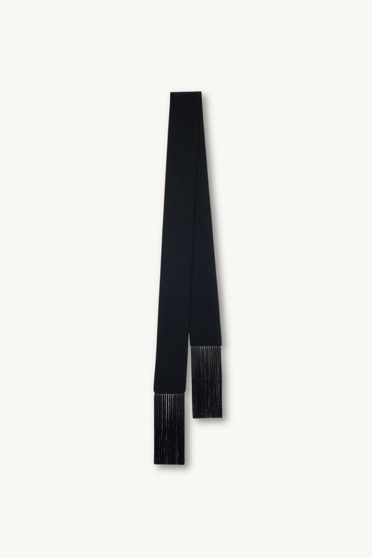 Brisa Slim Scarf - Black | MAISON MAGDALENA  | A slim scarf made of wool and cashmere with a handmade fringe detail | product picture