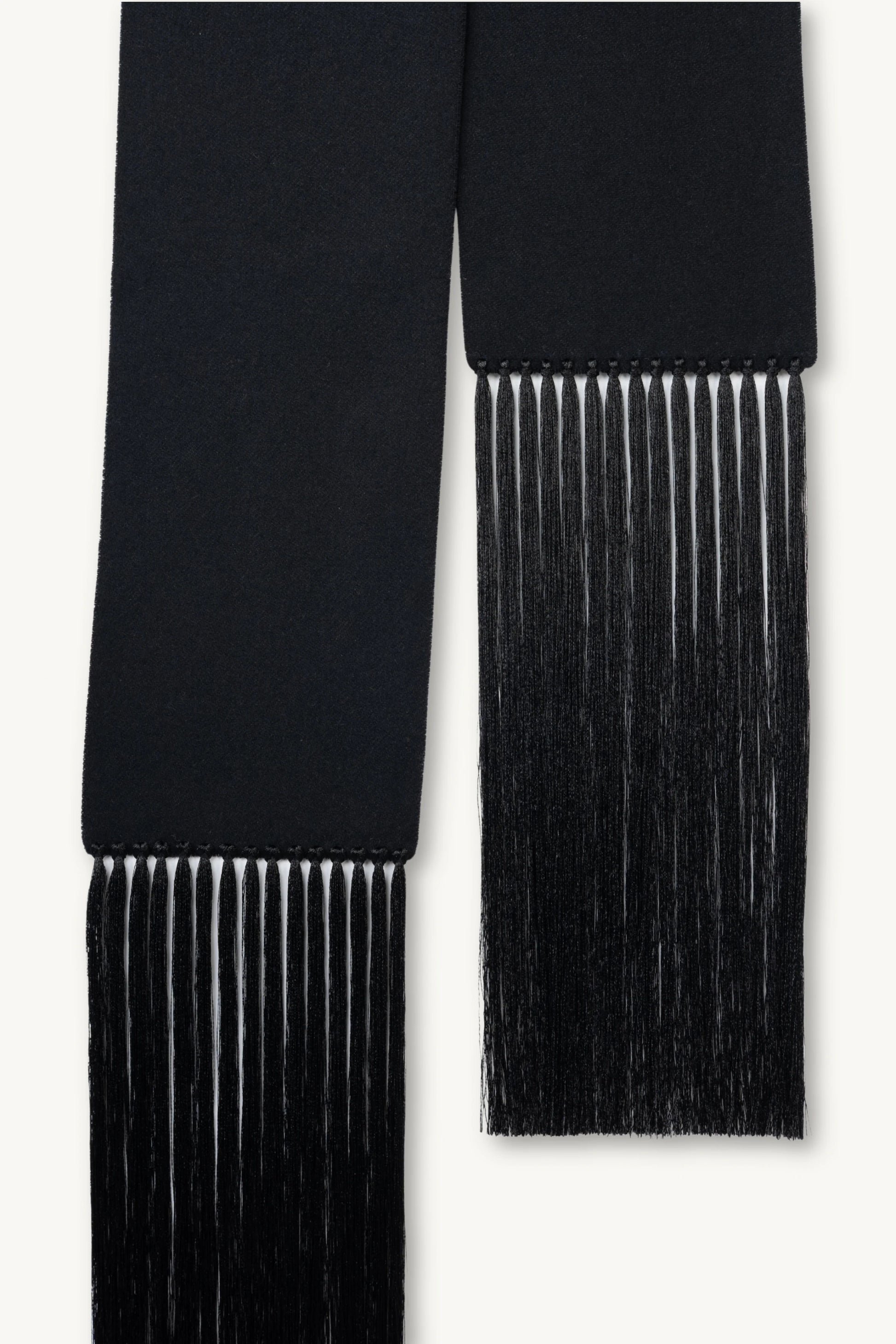 Brisa Slim Scarf - Black | MAISON MAGDALENA  | A slim scarf made of wool and cashmere with a handmade fringe detail | product picture