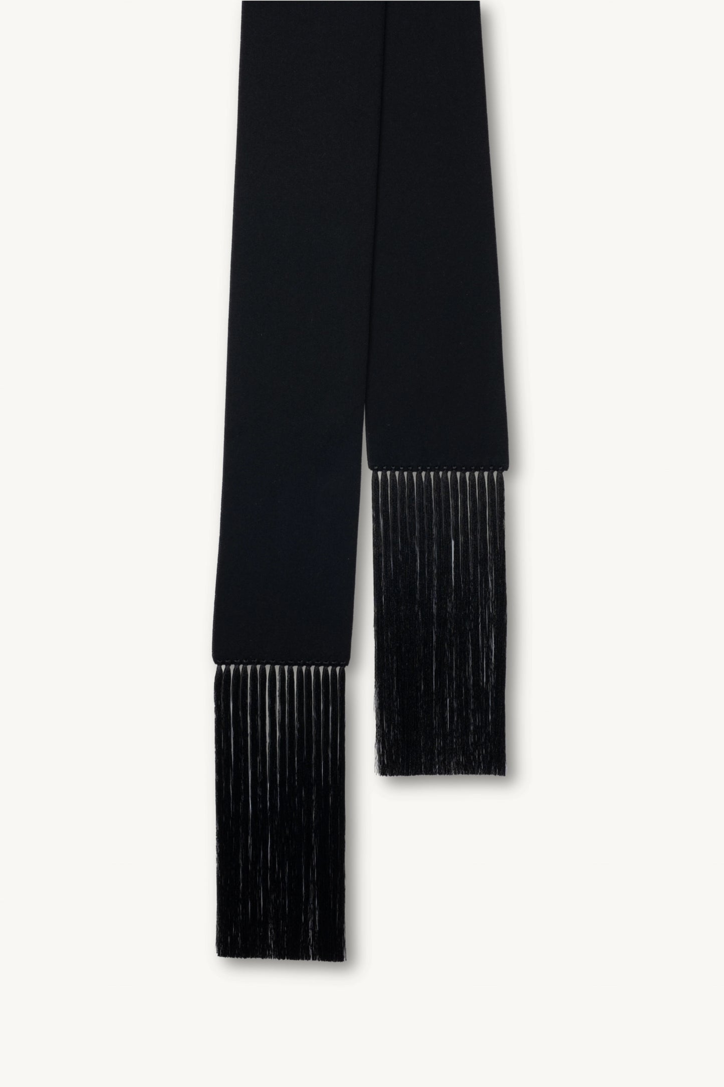 Brisa Slim Scarf - Black | MAISON MAGDALENA  | A slim scarf made of wool and cashmere with a handmade fringe detail | product picture