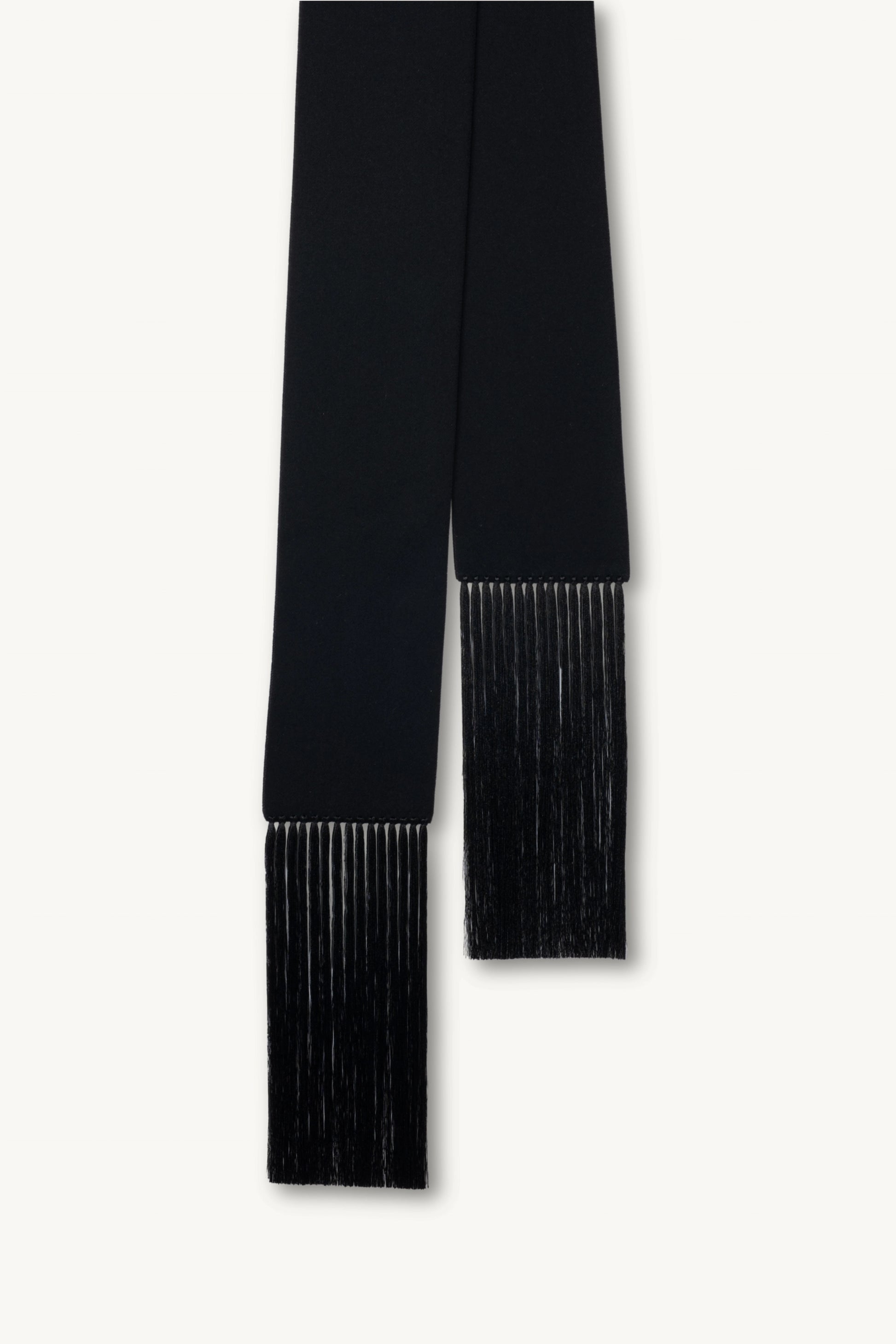 Brisa Slim Scarf - Black | MAISON MAGDALENA  | A slim scarf made of wool and cashmere with a handmade fringe detail | product picture
