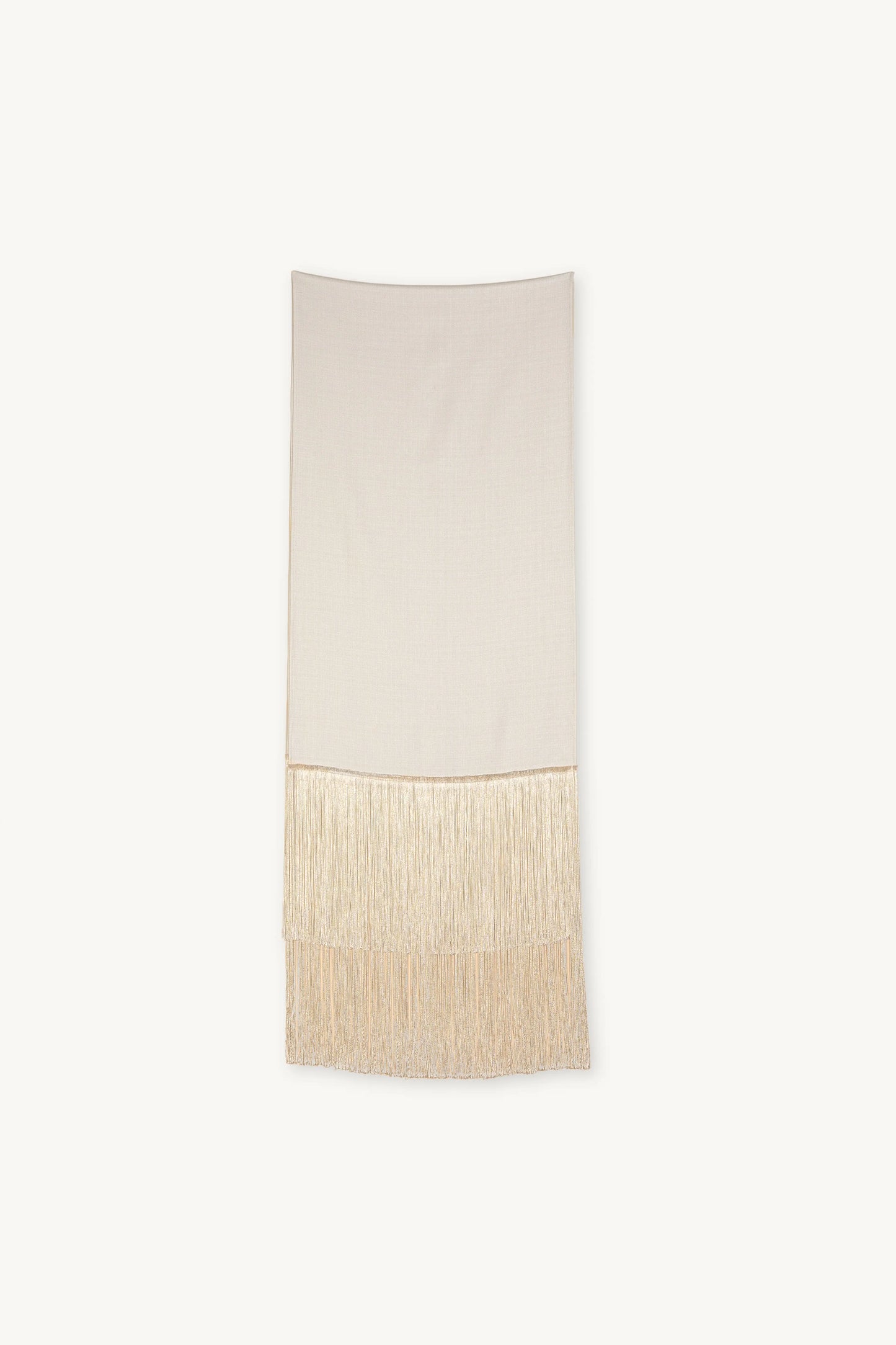 Brisa Scarf | MAISON MAGDALENA | White Scarf with Beige fringes on a light background