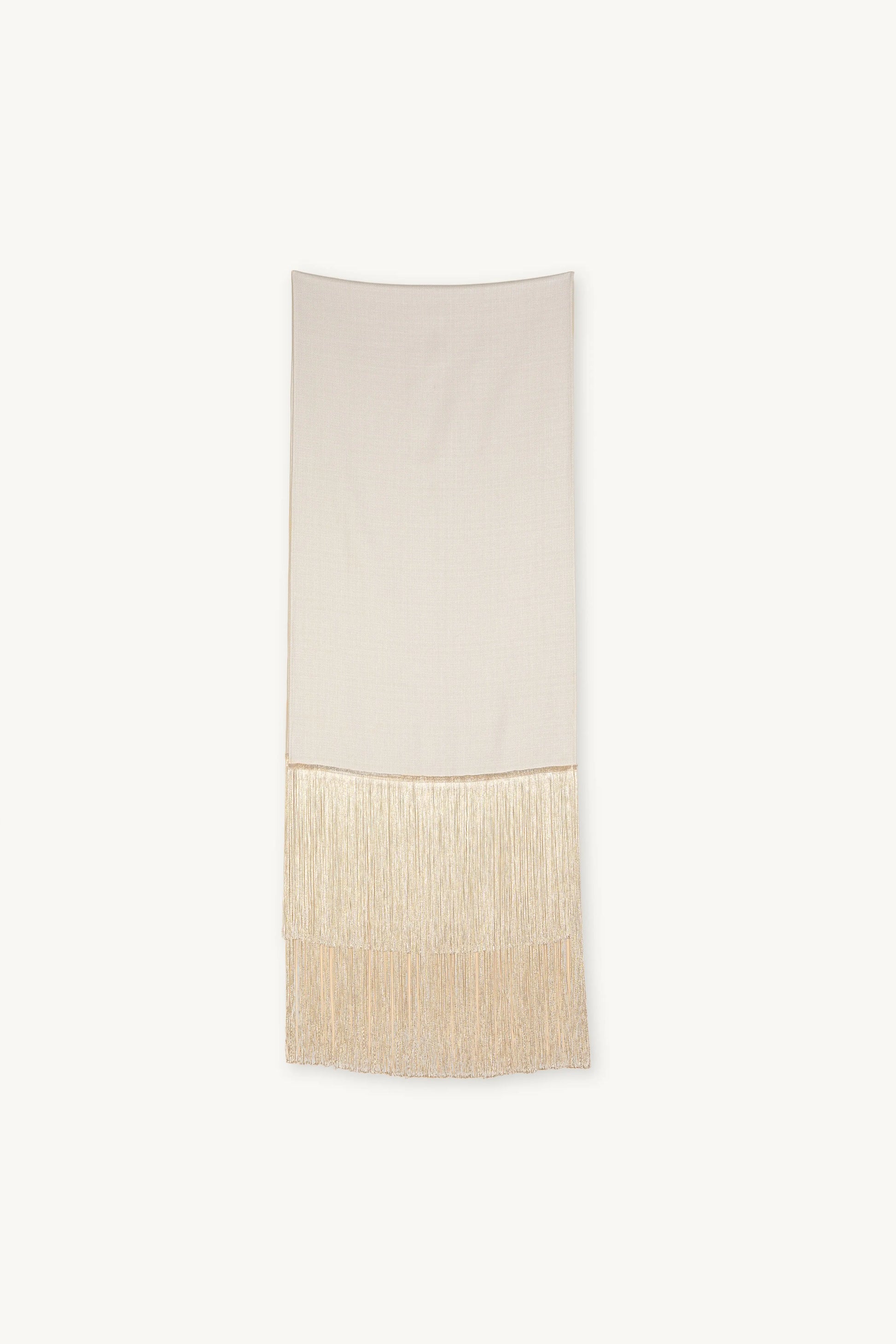 Brisa Scarf | MAISON MAGDALENA | White Scarf with Beige fringes on a light background