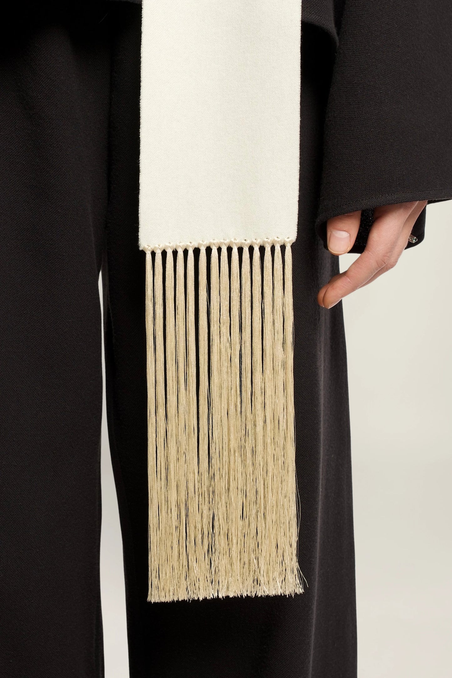 Brisa Slim Scarf | MAISON MAGDALENA | A Beige Scarf with a fringed finish
