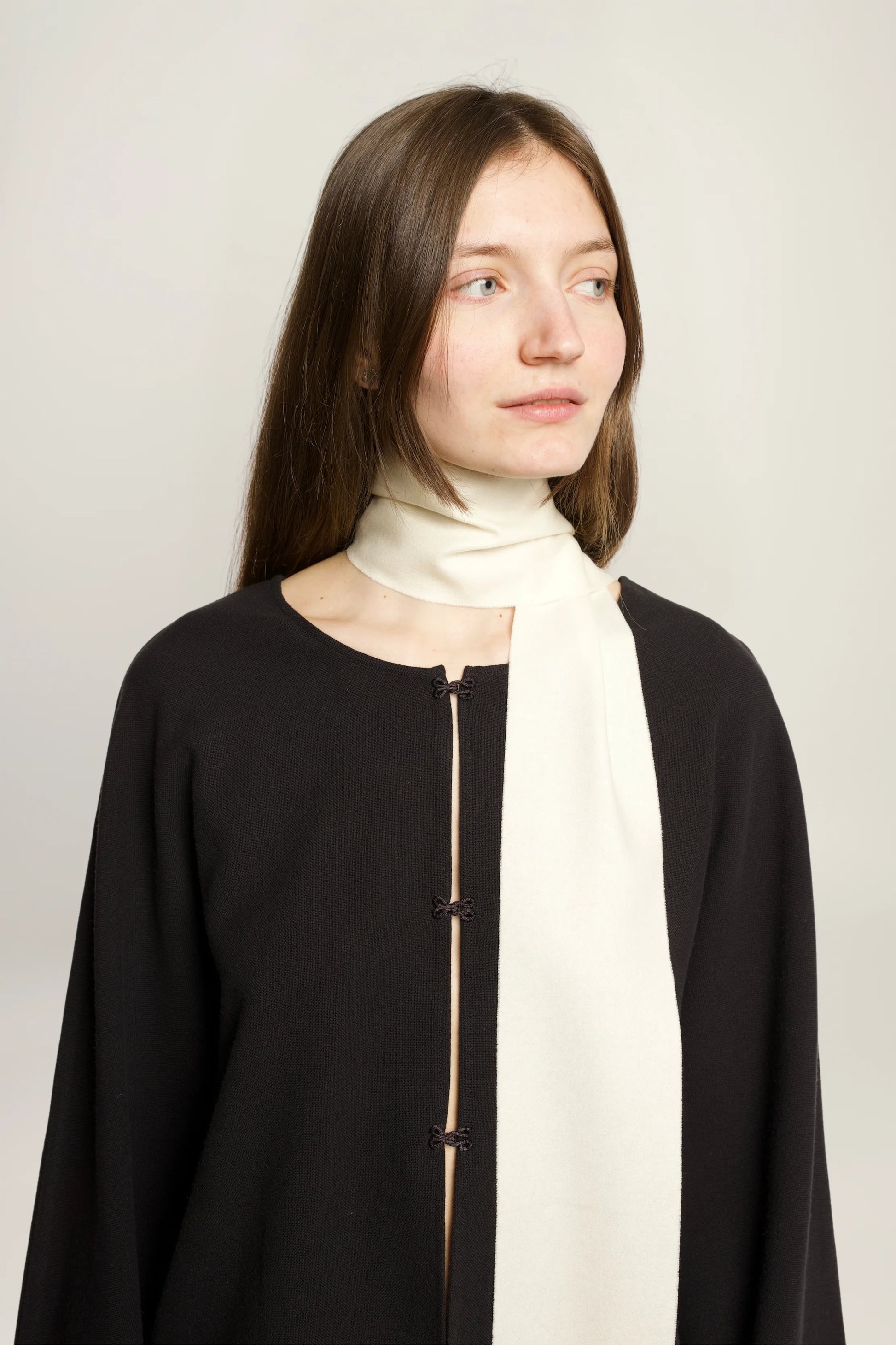 Brisa Slim Scarf | MAISON MAGDALENA | A Beige Scarf with a fringed finish
