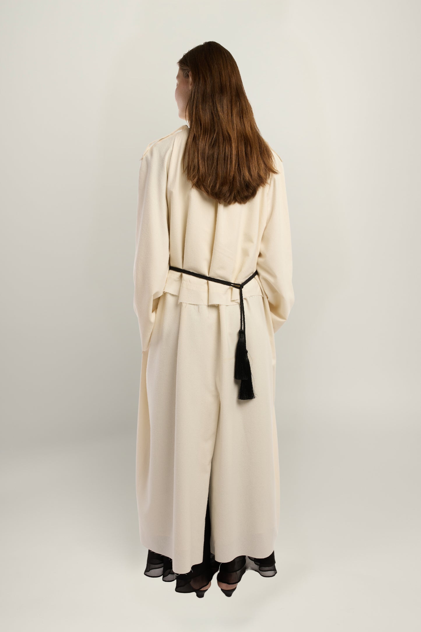 Marreti Trench Coat | MAISON MAGDALENA | A long white coat | Model picture back view