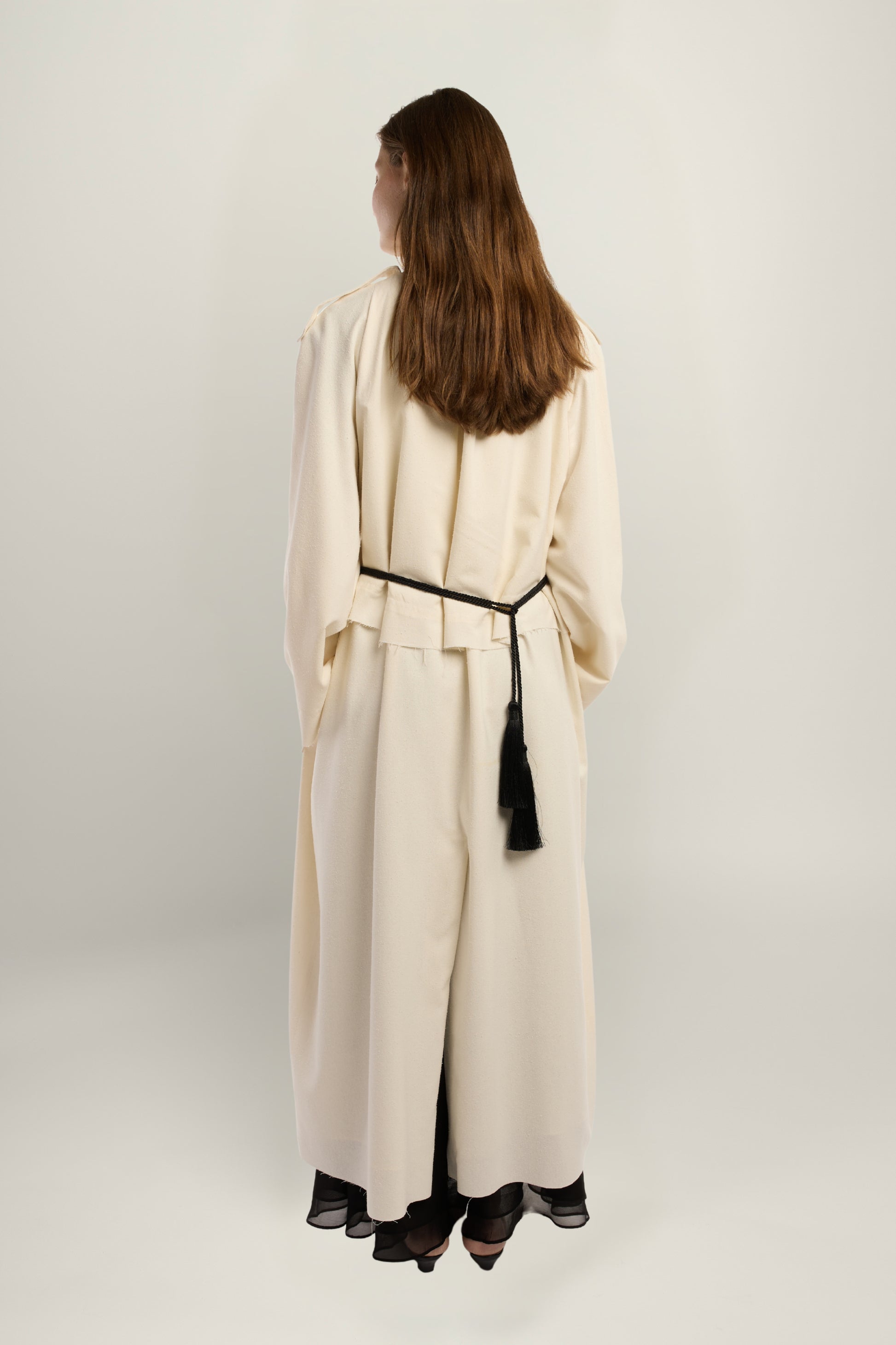 Marreti Trench Coat | MAISON MAGDALENA | A long white coat | Model picture back view